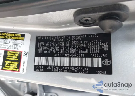 2021 Toyota Camry Se Nightshade Edition z USA, uszkodzony, nr VIN 4T1T11AK2MU445513